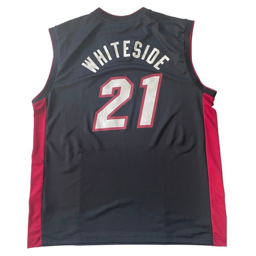 ADIDAS NBA MIAMI HEAT JERSEY HASSAN WHITESIDE #21 BLACK SCREEN Sz XL 2013 MADE - Picture 11 of 15